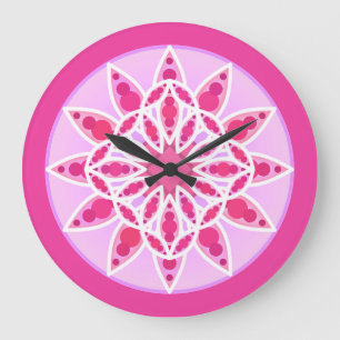 Relógio Grande Padrão de Mandala em rosa, fúcsia e branco