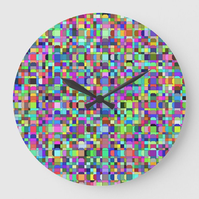 Relógio Grande Padrão de Multicores de Formas de abstrato Quadrad (Frente)