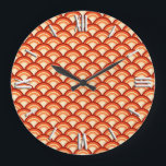 Relógio Grande Padrão de onda Art Deco - laranja tangerina<br><div class="desc">Um padrão Art Deco baseado no padrão tradicional de onda frequentemente visto nos têxteis japoneses,  em laranja tangerina clara a profunda acentuado com ferrugem</div>