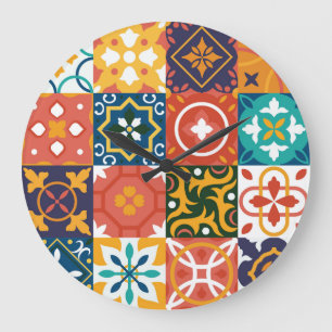 Relógio Grande Padrão de Ornamentado de Azulejos de Vintagem Geom