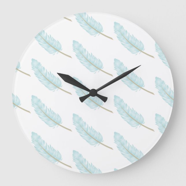 Relógio Grande Padrão de Pena Azul Moderno (Frente)