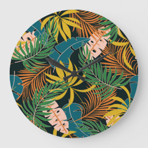 Relógio Grande Padrão de Plantas Tropicais de Verão