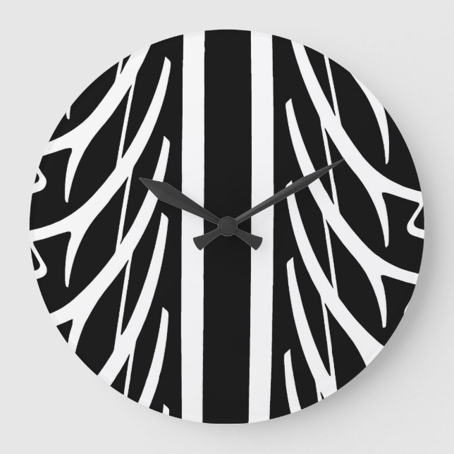Relógio Grande Padrão de pneu em preto e branco (Frente)