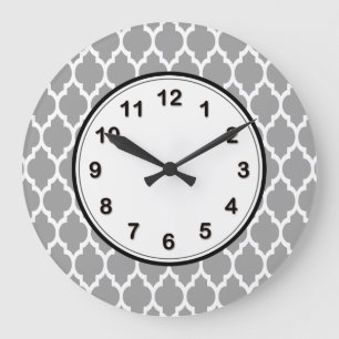 Relógio Grande Padrão de Quatrefoil Marroquino Branco Cinza Escu