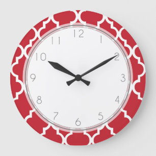 Relógio Grande Padrão de Quatrefoil Vermelho de Cranberry