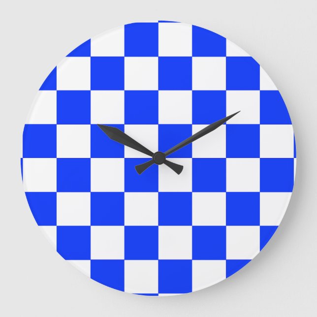 Relógio Grande Padrão de Verificação Branco Azul (Frente)