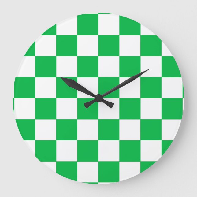 Relógio Grande Padrão de Verificação Branco Verde (Frente)