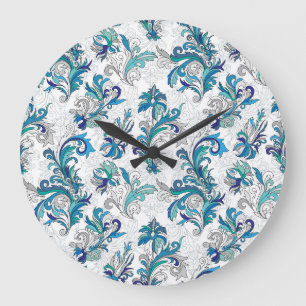 Relógio Grande Padrão de Vintagem da Porta Floral Pastel.