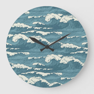 Relógio Grande Padrão de Vintagem de Ondas Retron. Desenhadas À M