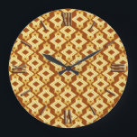 Relógio Grande Padrão de Wallpaper Art Deco, Ouro Brown<br><div class="desc">Art Deco — padrão geométrico do papel de parede em bege claro e ouro sobre fundo castanho ouro mais profundo</div>