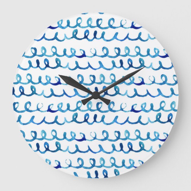 Relógio Grande Padrão de Wavy de Cor Azul Pintado à Mão (Frente)