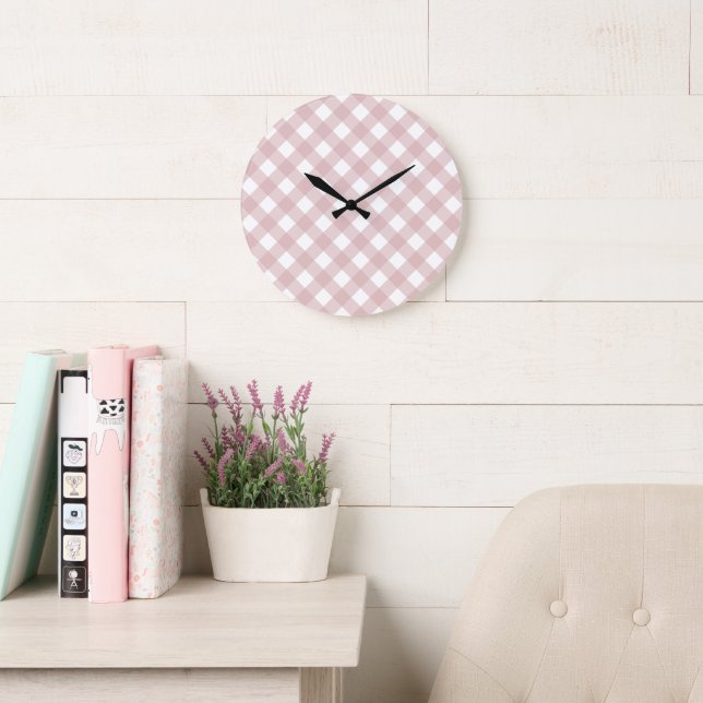 Relógio Grande Padrão de Xadrez de Sombreado Rosa Maciço Minimali (Sala de leitura)