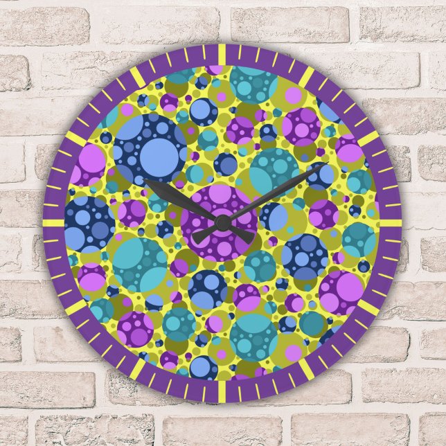 Relógio Grande Padrão do Bolinhas no Teal Azul Cor-de-Rosa - (Criador carregado)