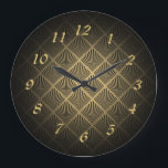 Relógio Grande Padrão do ventilador Art Deco<br><div class="desc">O padrão do ventilador Art Deco com números dourados.</div>