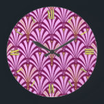 Relógio Grande Padrão do ventilador Art Deco - orquídea e roxo<br><div class="desc">Reprodução digital de um padrão clássico,  Art Deco wallpaper - cor-de-rosa pálida orquídea em roxo profundo / beringela,  embelezada com ouro</div>