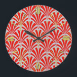 Relógio Grande Padrão do ventilador Art Deco - vermelho sobre a c<br><div class="desc">Reprodução digital de um padrão clássico, Art Deco wallpaper - rico, batom vermelho em cinzas de pérolas, embelezado com ouro</div>