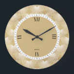 Relógio Grande Padrão Dourado de Art-Deco branco e falsa<br><div class="desc">Padrão geométrico elegante de arte-deco,  branco e fino.</div>