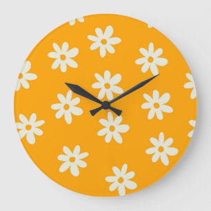Relógio Grande Padrão Flor Simples Floral Branco Retroativo