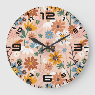 Relógio Grande Padrão Floral Abstrato Pintado à Mão- 23136