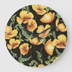 Relógio Grande Padrão Floral Amarelo de Aquarela