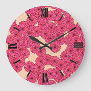 Relógio Grande Padrão floral de Art Deco - cor-de-rosa profundo 