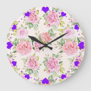 Relógio Grande Padrão Floral de Rosa Romântica Elegante
