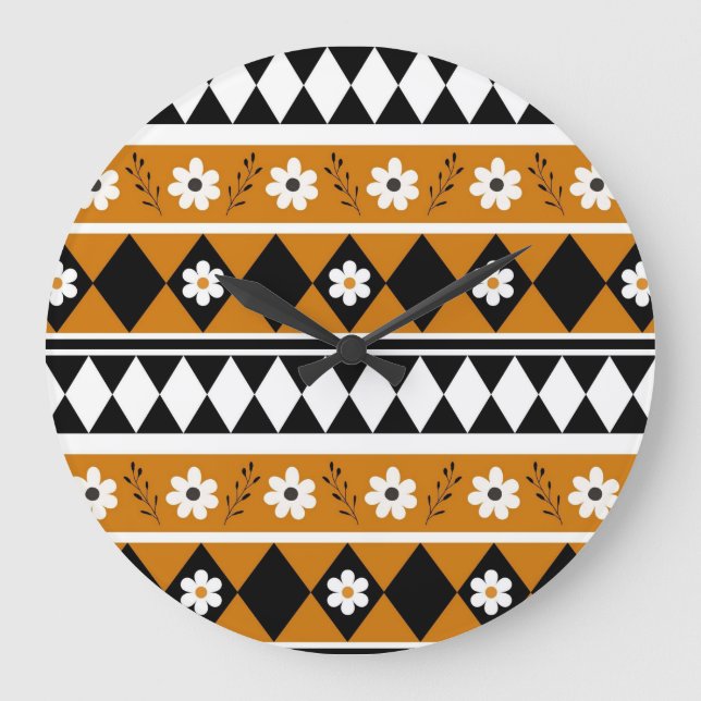 Relógio Grande Padrão Floral do Diamante de Flor de Faixa de Fron (Frente)