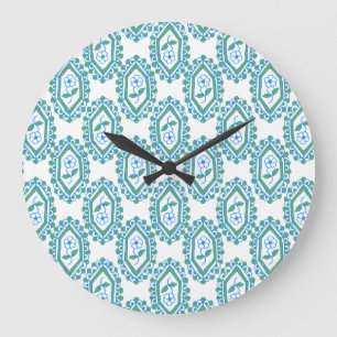 Relógio Grande Padrão Floral do Periwinkle Vintage Branco Chic Bl