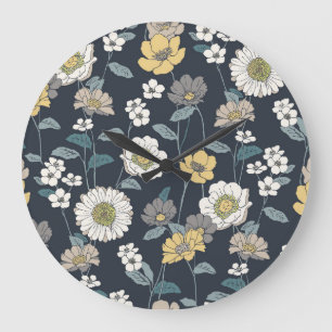 Relógio Grande Padrão floral e artístico sem costura desenhado à 