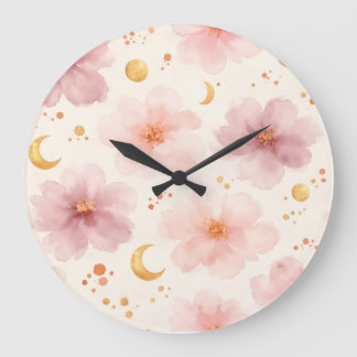 Relógio Grande Padrão Floral em Aquarela Rosa Elegante