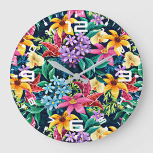 Relógio Grande Padrão Floral Exótico Pintado à Mão-23001