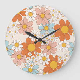 Relógio Grande Padrão Floral Retro Groovy Daisy Sem Costura