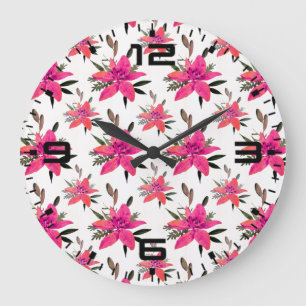 Relógio Grande Padrão Floral Rosa Design- 29500