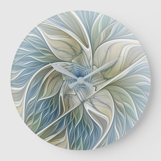Relógio Grande Padrão Floral Sonho Abstrato Azul Caqui Fractal (Frente)