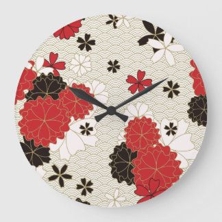 Relógio Grande Padrão Floral Tradicional de Arte Japonesa