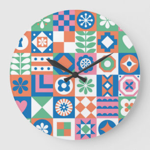 Relógio Grande Padrão Folclórico Escandinavo abstrato