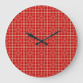 Relógio Grande Padrão Geométrico Chinês Tradicional Vermelho e Do