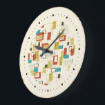 Relógio Grande Padrão Geométrico Colorido do Médio do século de r<br><div class="desc">Formas geométricas modernas do século médio retrô coloridas em padrões sem costura sobre fundos bege claro.</div>
