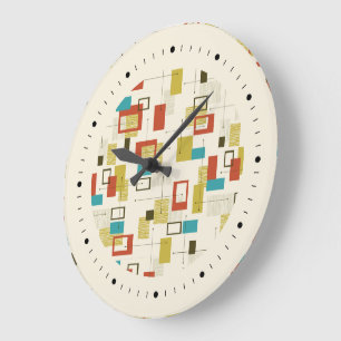Relógio Grande Padrão Geométrico Colorido do Médio do século de r