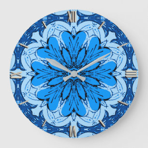 Relógio Grande Padrão Geométrico da Flor no Ceruliano e Azul Clar
