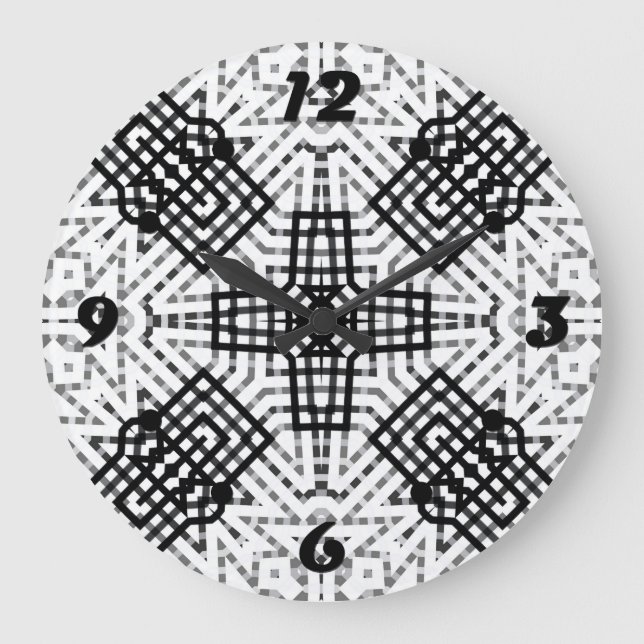 Relógio Grande Padrão geométrico de aberturas brancas e pretas An (Frente)