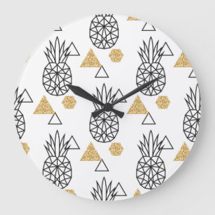 Relógio Grande Padrão Geométrico de Pontos Dourados do Abacaxi.