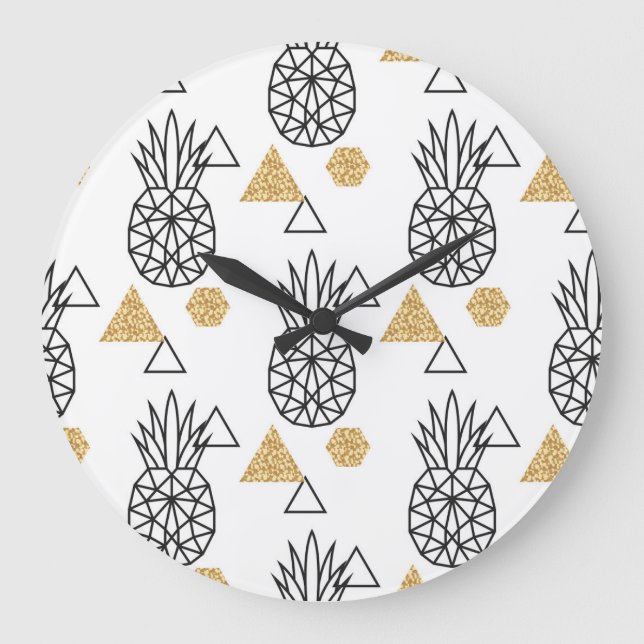 Relógio Grande Padrão Geométrico de Pontos Dourados do Abacaxi. (Frente)