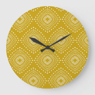 Relógio Grande Padrão geométrico étnico: ouro amarelo, branco