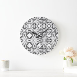 Relógio Grande Padrão geométrico floral preto e branco
