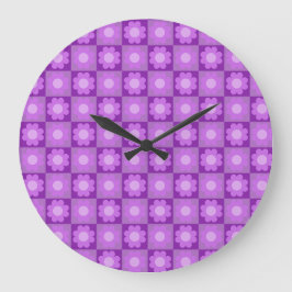 Relógio Grande Padrão Geométrico Floral Roxo