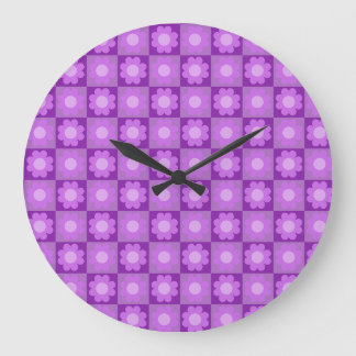 Relógio Grande Padrão Geométrico Floral Roxo