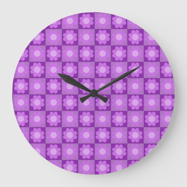 Relógio Grande Padrão Geométrico Floral Roxo (Frente)