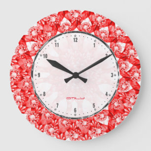 Relógio Grande Padrão Geométrico Impressão de Ouros de Cor Vermel