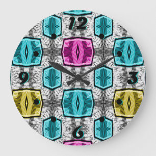 Relógio Grande Padrão geométrico retro sexagenta